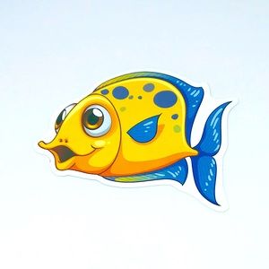 Blue & Yellow Tropical Ocean Water Fish Cartoon Style Single Decor Sticker